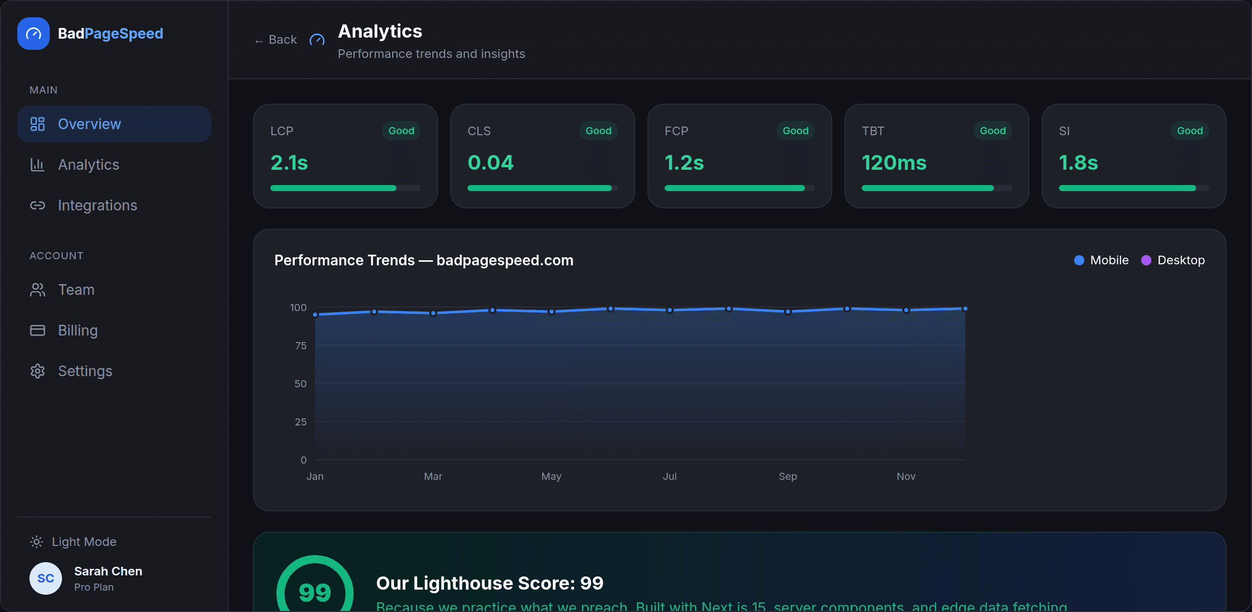 BadPageSpeed dashboard — Lightning-Fast Dashboard